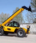 Built Tough Heavy Duty 4WD Telescopic Handler For Construction Sites with boom extended and forks for lifting.