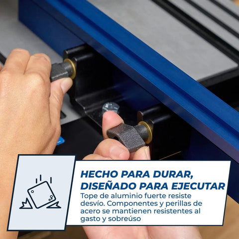 Pro Level Band Saw Fence With Hella Precise Drift Adjustment And Laser Cursor For 14 Inch Woodworking Bandsaws Shop Ready crosscut guide hands adjusting the fence knobs.