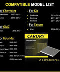 Compatibility chart for Cabin Air Filter With Activated Carbon Fits Chevy Equinox 2010 To 2017 Captiva Sport 2012 To 2015 GMC Terrain 2010 To 2017