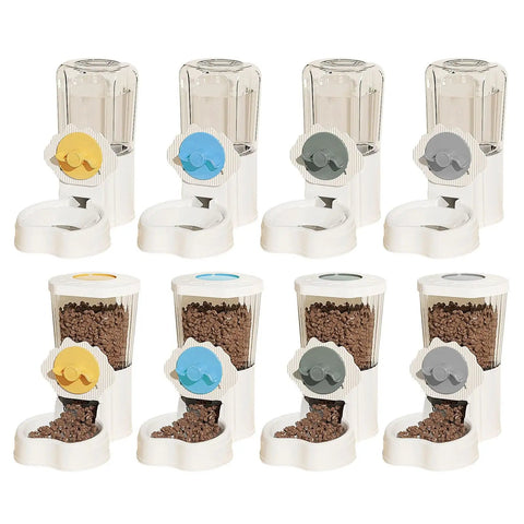 Set of Automatic Pet Water Dispenser And Food Feeder Combo With Leakproof Wide Mouth Jar Easy Screw Mount For Cages in various colors.