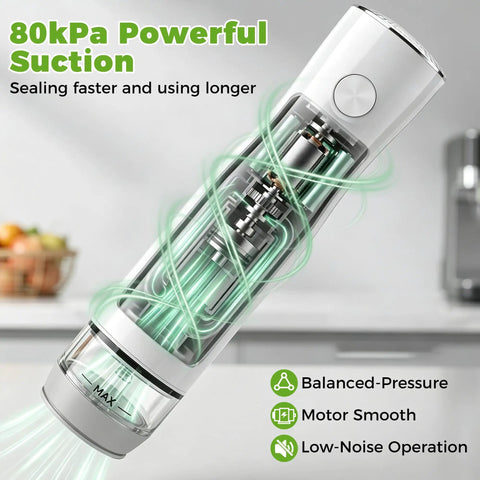 Portable Cordless Handheld Vacuum Sealer For Food Compact Travel Ready Food Saver With 30 Reusable Bags showing 80kPa suction