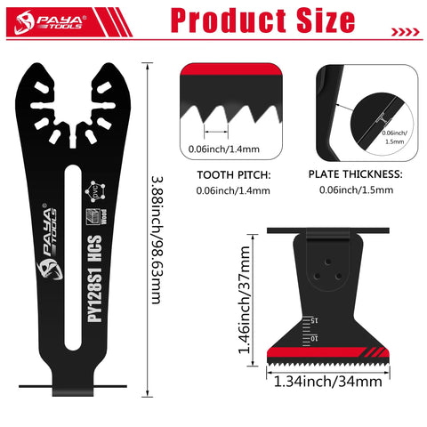 90 Degree Reach Oscillating Saw Blade For Narrow Corners And Tight Spaces, 1 11 32 inch, HCS, 65Mn, product size details