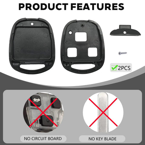 Lexus Key Fob Shell 2 Pack 3 Button Replacement Case for Keyless Entry Remote features parts and no circuit board or key blade.