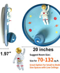 20 Inch Astronaut Ceiling Light for Kids Room with Resin Planet and Astronaut Figurine, Side and Top View
