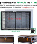 Front view of honeycomb laser bed for Falcon A1 engraver with aluminum panel and suction magnets, 18.1 x 13.6 in.