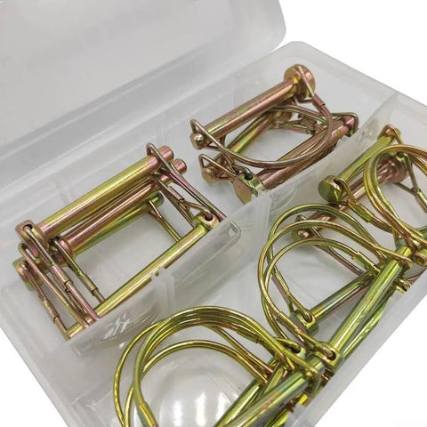 20 Piece D Shape And Square Cotter Pin Set For Metalworking With Rust Resistant Color Plated Finish, Quick Release Safety Latch Kit For DIY Projects, Pro Grade Gear For Machinery, Automotive And General Maintenance in plastic box