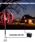600W Vertical Axis Wind Turbine Kit With 5 High Efficiency Blades 12V DC Generator at night with illuminated house