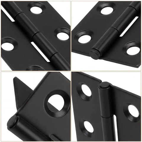 20 Pack 2 Inch Stainless Steel Folding Butt Hinges With Screws Black Rust Resistant Durable Fit For Small Cabinets Jewelry Boxes Chests Wooden Craft Projects Light Duty Doors close-up view