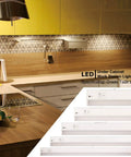 Under Cabinet LED Light Fixture 24 Inch, 14W, 985 Lumens, Dimmable, CRI 90, installed in a modern kitchen setting.
