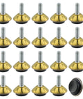 Heavy Duty M6 Screw On Furniture Levelers And Table Leg Extenders Top Shelf Adjustable Riser Feet in gold finish set of 20.