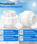 Four Pack Three Quarter Inch PVC Union Pipe Fittings Slip Joint Adapters Socket To Socket With Built In EPDM O Ring Schedule 40