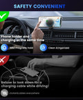 Dashboard view showing 3 In 1 Car Phone Mount Charger With 15W Wireless Fast Charge, LED Ambient Light, and Built In Cable Management