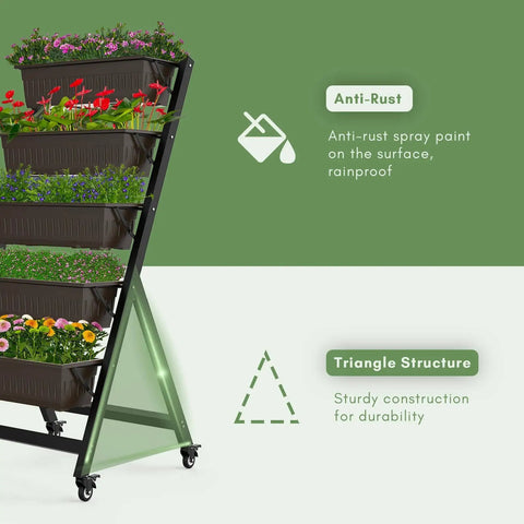 Five Tier Vertical Garden Planter With Water Drainage, Elevated Raised Garden Bed For Vegetables, Flowers, And Herbs