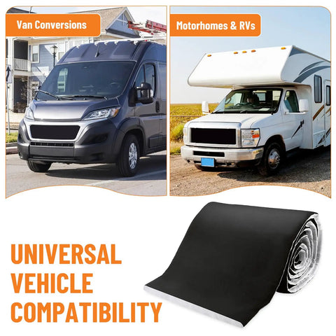 Get This Sick Camper Van Insulation Roll To Level Up Your Ride. 5X20 Ft Roll. 1.34-Inch Thick Polyester Fiber shown with vans and RVs.