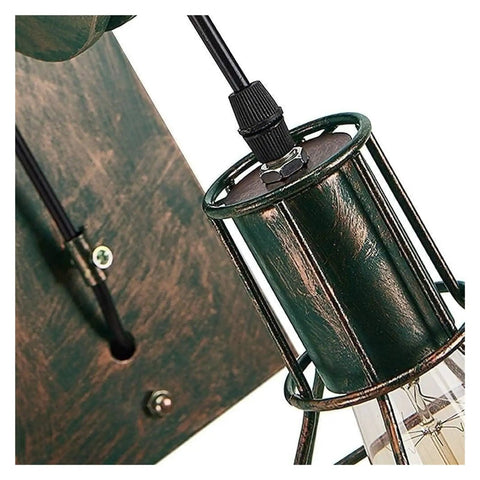 Closeup of Two Pack Retro Industrial Pulley Wall Lamps Vintage Black Rust Metal Sconces E27 Socket with vintage finish and wiring.