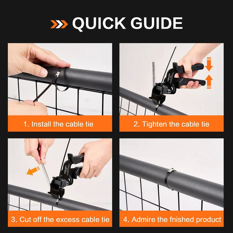 Quick guide using Beefed Up Heavy Duty Stainless Steel Cable Tie Gun Kit With 300 UV Resistant Black Zip Ties on fence