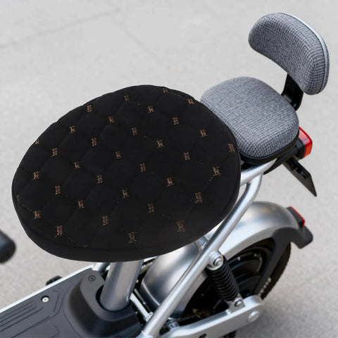 Kickass Black Plush Motorcycle Seat Cover With Dope QuickGrip Straps For Dirt Bikes And Mopeds Providing Cozy Winter Warmth on scooter seat.