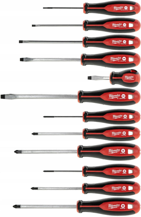 12 Piece Tri Lobe Screwdriver Set With Anti Roll Handles And Three Sided Collar For Solid Grip Permanent Visible ID Markings