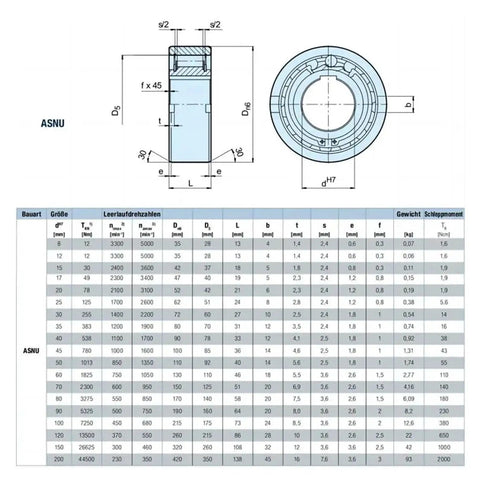 Sprag Clutch Bearing ASNU40 40x90x33mm With Keyway for Industrial Drives Built Tough Hardened Steel Precision Machined Secure Keyed Fit in Mechanical Transmission Systems diagram