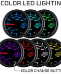 Front view of GlowShift 2-1/16 in (52 mm) turbo boost/vacuum gauge kit with 7-color LED lighting