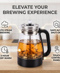 1 Liter Glass Electric Kettle With Keep Warm Function, Rapid Boil Tech, Auto Shut Off Safety, Bpa-Free Borosilicate Build, And An Easy Pour Spout for brewing tea.