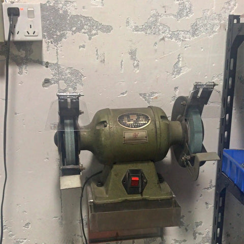 Bench grinder with Eye Shield Replacement Kit For Most Bench Grinders, 2 Pack Plexiglass Safety Guards installed