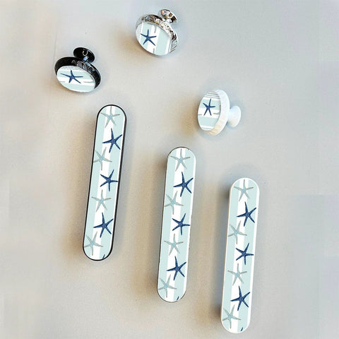Blue Starfish Cabinet Pulls 4 Pack Center To Center Three Quarter Inch Silver Nautical Drawer Handles with 3D Design