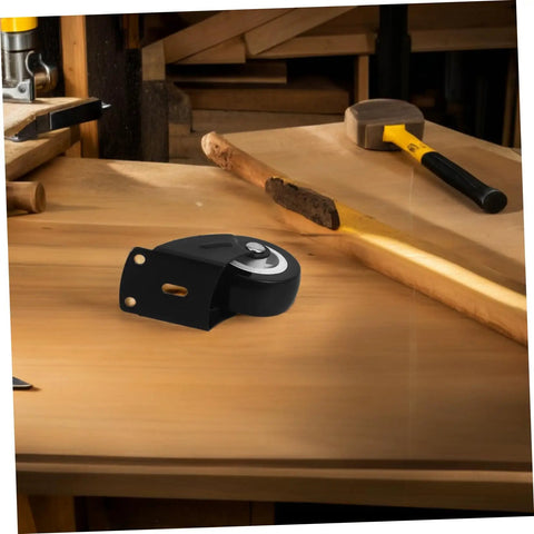 Four Pack Heavy Duty Barn Door Rollers Running Like A Dream With Silent Caster Wheels For Cabinet And Wardrobe Sliders, black roller on wooden surface