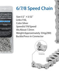 6/7/8 Speed Bike Chain For Road And Mountain Bikes, Full Silver Plating, 116 Links, Compatible With Shimano And SRAM