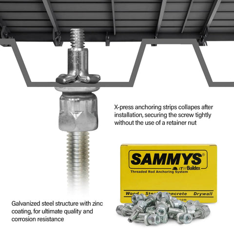 Sammys 8153922 XP Three Eighths Inch Screw Vertical Expandable Threaded Rod Anchor for purlins installed on metal structure