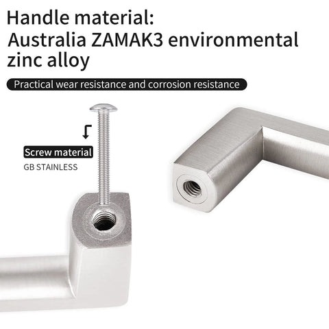 Solid Square Bar Cabinet Handle In Matte Brushed Nickel 6 Inch Center To Center 152 Mm 6 Pack, zinc alloy detail with screw