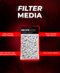Recife Eco Phosphate and Nitrate Media Cubes for Aquariums 80 g package detailing benefits for water quality and plant growth.