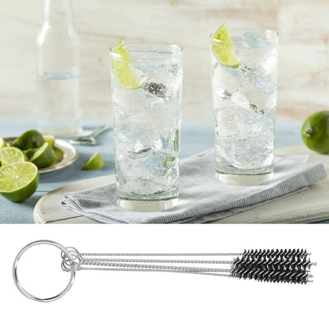 Must Have 5 Piece Tube Brushes Kit Clean Dirty Bottles Straws Mugs And Coffee Machines Fast With Stainless Steel Rod And Nylon Tufted Bristles Fit Small Niche Areas Plus Key Ring Hook Makes It Easy As Pie To Latch On Perfect For Every Home Job. tube brush kit with key ring and nylon bristles, shown beside iced lime drinks
