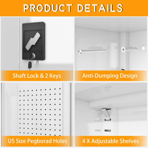 Beefed Up Tall And Wide Metal Storage Cabinet With Lockable Doors Four Adjustable Shelves Wheels And Pegboard details