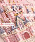 Close-up of Dope 3D Castle Beaded Art Kit with pearl painting showing glossy plastic pearls and HD adhesive canvas.