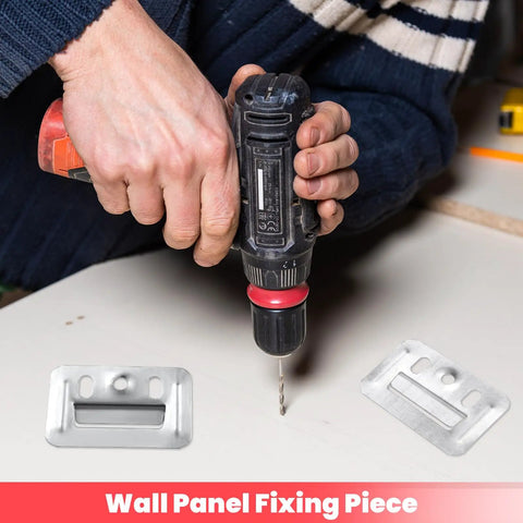 Person using a drill on a wall panel with Premium Heavy Duty Stainless Steel Z Clips for seamless mounting.