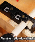 Shop-Ready Pro Grade Aluminum Round Planer And Dowel Jig Kit For Woodworking in action with wood shavings