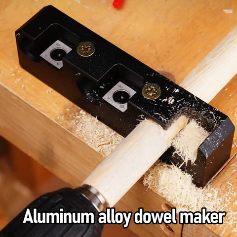 Shop-Ready Pro Grade Aluminum Round Planer And Dowel Jig Kit For Woodworking in action with wood shavings
