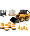 Big Farm Skid Steer Set 1 16 Scale Lights And Sounds Construction Toy With Interchangeable Bucket And Forks Includes Barrels Cones Cement Blocks