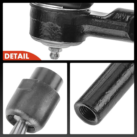 Front Inner And Outer Tie Rod End Kit For Chevy Malibu 2004-2012, Saturn Aura 2007-2009, And Pontiac G6 2005-2010, Replaces Worn Tie Rods To Tighten Steering, Stop The Wobble, And Keep Tire Wear Even., black steel tie rod ends detail views