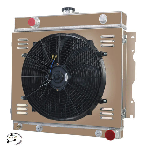 All Aluminum 3 Row Radiator Upgrade for Classic Dodge D W 100 150 200 250 Vans and Plymouth Trailduster with Shroud Fan Relay Kit TIG Welded AA5052 Aluminum