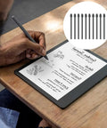 Person using Boutique Grade Replacement Pen Tips For Kindle Scribe on a tablet, sketching notes and illustrations.
