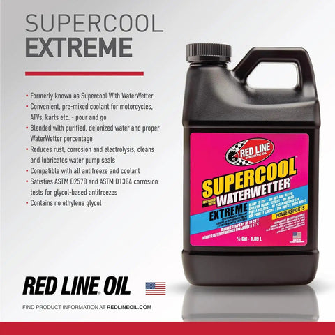 Extreme Powersports Pre Mixed Coolant For Motorcycles Atvs And Karts With Top Shelf Antifreeze Against Rust And Corrosion Plus Water Pump Lubrication Keeps Aluminum Engines Rock Solid And Cool For Daily Cruising Ready To Roll Right Out Of The Box in 64 oz bottle with colorful label.