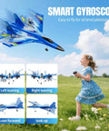 Girl playing with RC Plane For Kids And Adults Easy To Fly With Gyro Stabilizer 2.4GHz Remote Control Aircraft in park