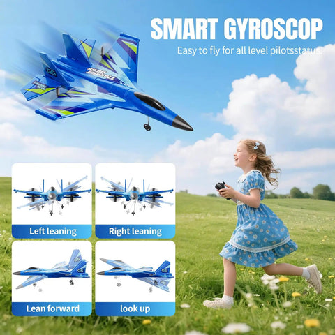 Girl playing with RC Plane For Kids And Adults Easy To Fly With Gyro Stabilizer 2.4GHz Remote Control Aircraft in park