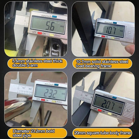 Close-up measurements of stainless steel components for Heavy Duty Electric Stair Climbing Hand Truck With Brushless Motor And Stepless Speed Control For Moving Furniture Up Or Down Stairs Effortlessly Featuring High Capacity Battery Display And 150 To 400 Kg Lifting Power For Pros Who Need Real Muscle On The.