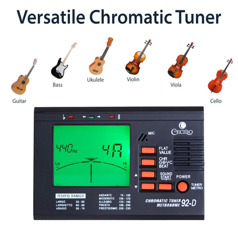 2 In 1 Digital Metronome Tuner For Guitar Bass Violin And Ukulele Chromatic Tuner With Metronome High Visibility LCD Precision Calibration Multi Instrument Tuning Practice Aid For Musicians, black LCD unit