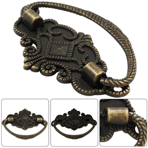 Six Pack Vintage Antique Bronze Drawer Pull Handles With Backplates For Retro Drawers Jewelry Boxes Kitchen Cabinets 2.64 x 1.69 inch