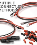 Various connectors and wiring for Power Wire Crimping Tool For 15, 30, And 45 Amp Quick Disconnect Terminals, Easy-Grip High-Leverage Crimper For 10-20 AWG DC Power Connectors, Modular Power Connector Kit.