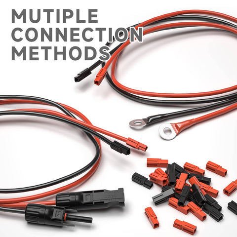 Various connectors and wiring for Power Wire Crimping Tool For 15, 30, And 45 Amp Quick Disconnect Terminals, Easy-Grip High-Leverage Crimper For 10-20 AWG DC Power Connectors, Modular Power Connector Kit.